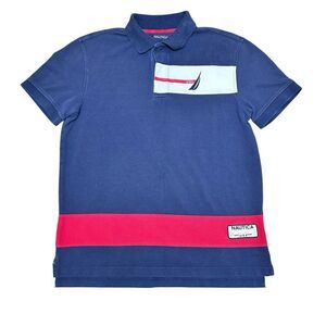 Nautica Mens Small A Bit Trimmer Blue Boating‎ Nautical Shirt Y2K Style Slim